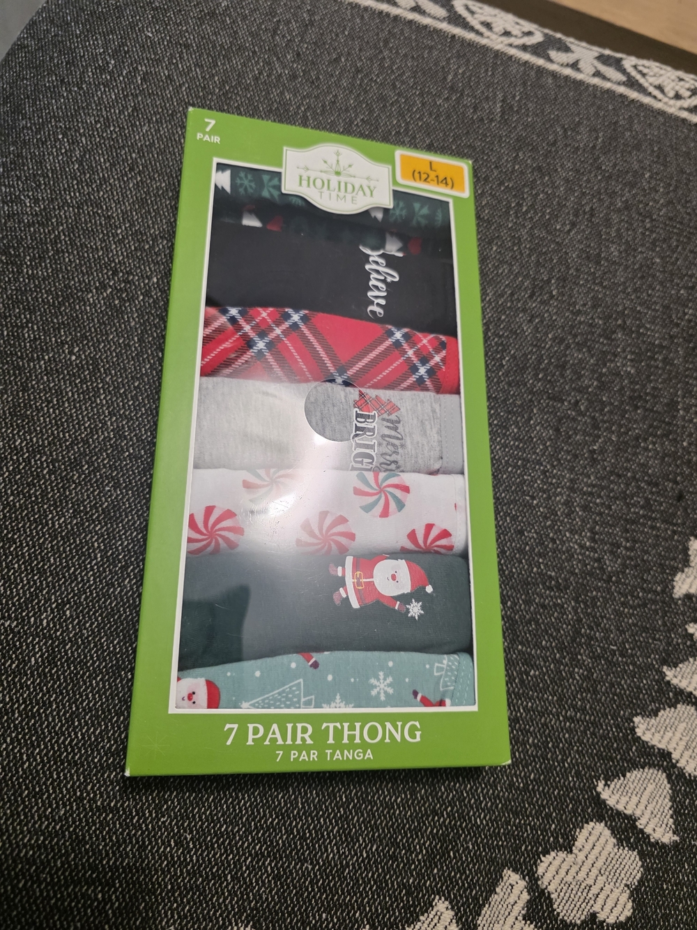 Holiday Time 7-Pair Christmas Thong Set - Red, Green, Black, Gray, White